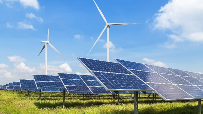 wind turbines and solar panels